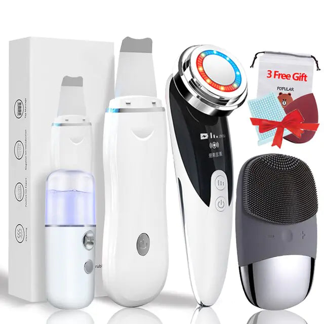 Ultrasonic Skin Scrubber KIT - Pore Cleaner Facial Ion Deep Face Cleaning Sonic Peeling Tools EMS Mesotherapy