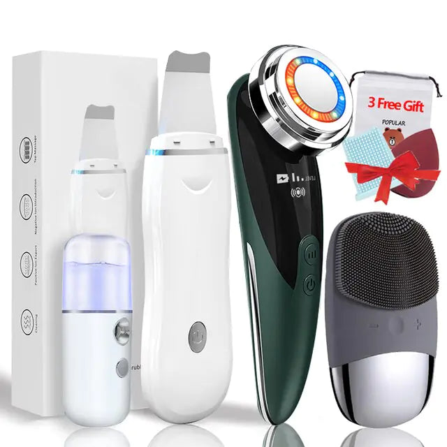 Ultrasonic Skin Scrubber KIT - Pore Cleaner Facial Ion Deep Face Cleaning Sonic Peeling Tools EMS Mesotherapy