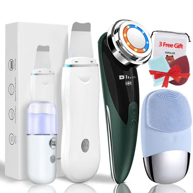 Ultrasonic Skin Scrubber KIT - Pore Cleaner Facial Ion Deep Face Cleaning Sonic Peeling Tools EMS Mesotherapy