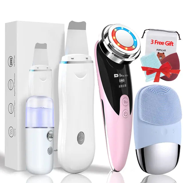 Ultrasonic Skin Scrubber KIT - Pore Cleaner Facial Ion Deep Face Cleaning Sonic Peeling Tools EMS Mesotherapy
