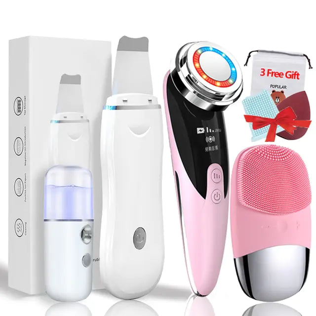 Ultrasonic Skin Scrubber KIT - Pore Cleaner Facial Ion Deep Face Cleaning Sonic Peeling Tools EMS Mesotherapy