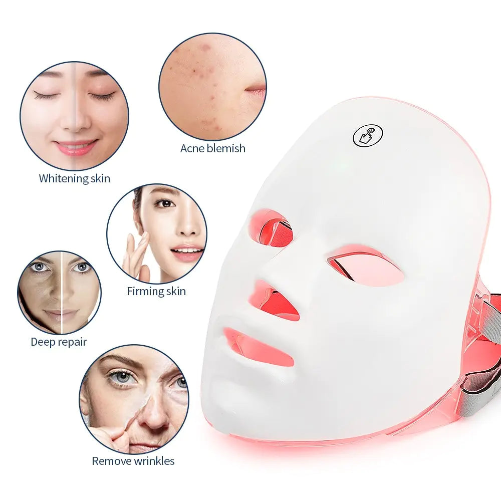 Facial Skin Rejuvenation LED Mask - USB-charged 7-color LED photon therapy