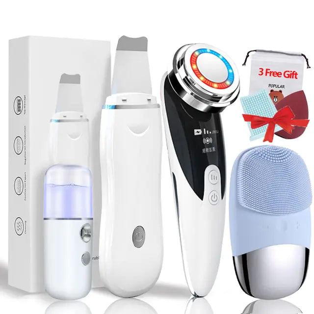 Ultrasonic Skin Scrubber KIT - Pore Cleaner Facial Ion Deep Face Cleaning Sonic Peeling Tools EMS Mesotherapy